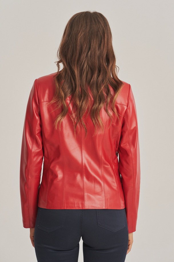 Dámska červená kožená bunda - 100% jahňacia koža - Model: Eva
